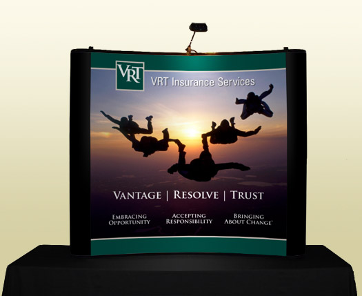 VRT Insurance Services tabletop display for trade shows